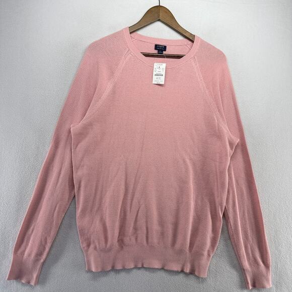 J Crew Sweater men's Large Pink Cotton Seed Stitch Lightweight Crew Preppy NEW - Picture 1 of 10